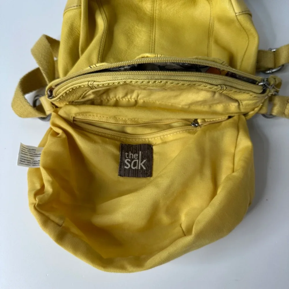 The Sak Deena Yellow Flap Pebbled Leather Crossbody Bag Adjustable Hobo Purse